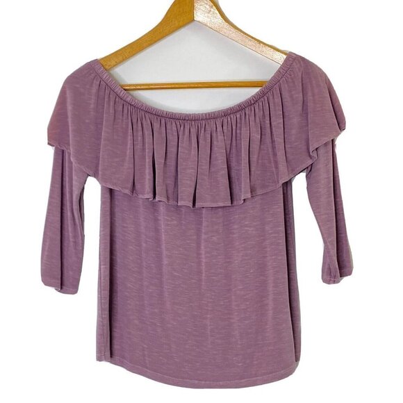 AEO American Eagle Womens size Small Off Shoulder 3/4 Sleeve Knit Top Lavender - Picture 3 of 9